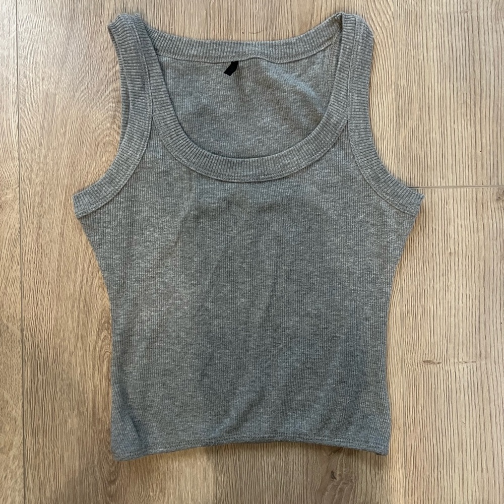 Gooseberry Intimates “Les Girls” grey ribbed crop tank, size small.